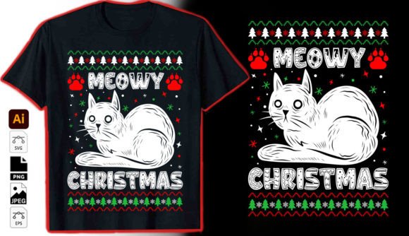Meowy Christmas Graphic Vector: T-Shirt Designs & Graphics Review